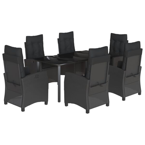 vidaXL Set de comedor de jard&iacute;n 7 pzas y cojines rat&aacute;n sint&eacute;tico negro