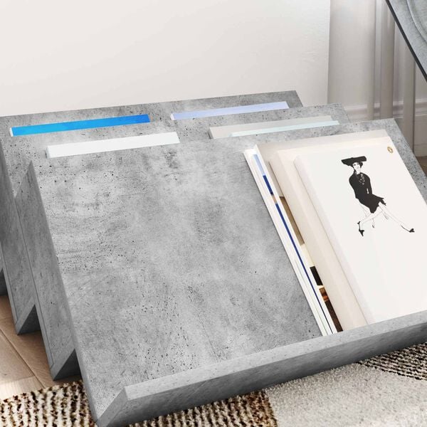 vidaXL Estante de revistas con estante Gris concreto 65 x 53 x 28,5 cm