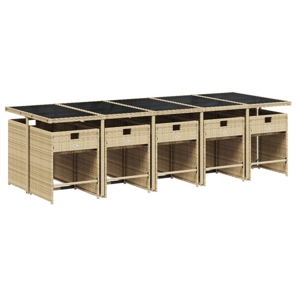 vidaXL Set comedor de jard&iacute;n 11 pzas con cojines rat&aacute;n sint&eacute;tico beige