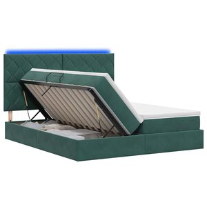 vidaXL Cama de almacenamiento LED con colch&oacute;n Verde oscuro