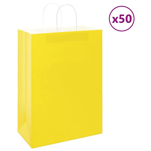 vidaXL Bolsas de papel con asas 50 uds amarillas 32x17x44 cm