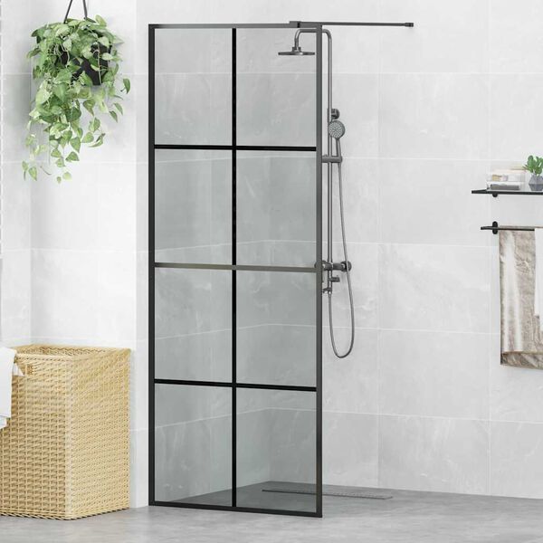 vidaXL Pared de Ducha Walk-in Negro 80 x 195 cm vidrio templado
