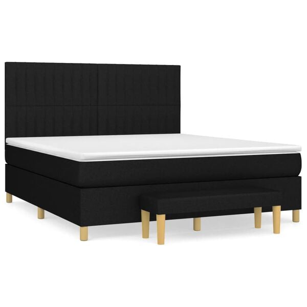 vidaXL Cama box spring con colch&oacute;n tela negro 180x200 cm