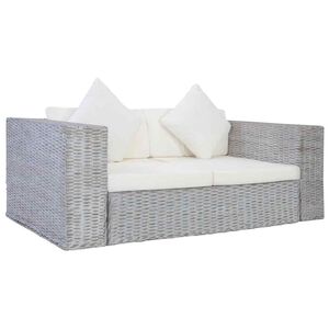 vidaXL Sof&aacute; de 2 plazas con cojines rat&aacute;n natural gris