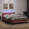 vidaXL Cama box spring con colch&oacute;n y LED terciopelo rosa 140x220 cm