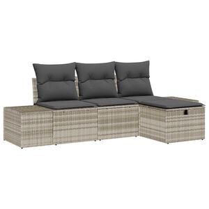 vidaXL Conjunto de sof&aacute; de jard&iacute;n con coj&iacute;n 4 pcs Gris claro Polirat&aacute;n