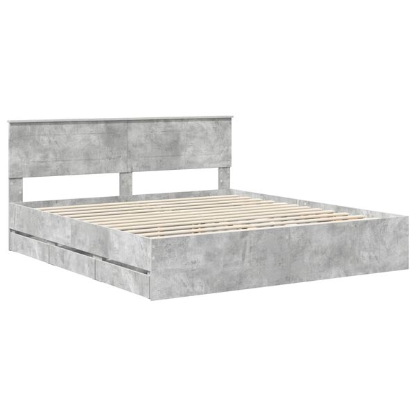 vidaXL Estructura de cama Gris Concreto 200 x 200 cm Madera Ingenieril