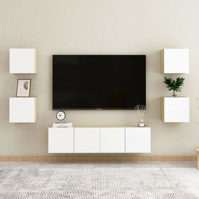 vidaXL Mueble de salón pared 2 uds blanco y roble Sonoma 30,5x30x30 cm