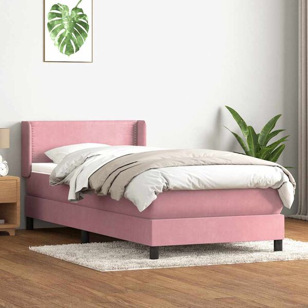 vidaXL Cama box spring con colch&oacute;n terciopelo rosa 80x220 cm