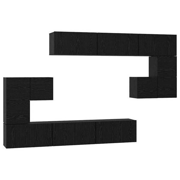 vidaXL Conjunto de mueble de TV Montaje en la pared 10 pcs Roble Negro