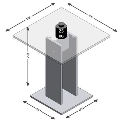 FMD Mesa de comedor gris hormigón y blanco 70 cm