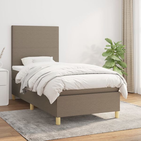 vidaXL Cama box spring con colch&oacute;n tela gris taupe 90x190 cm