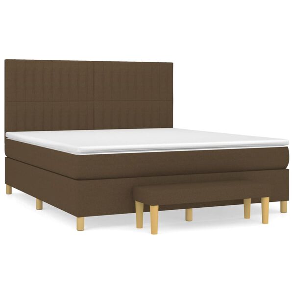 vidaXL Cama box spring con colch&oacute;n tela marr&oacute;n oscuro 160x200 cm