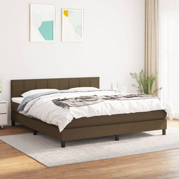 vidaXL Cama box spring con colch&oacute;n tela marr&oacute;n oscuro 180x200 cm