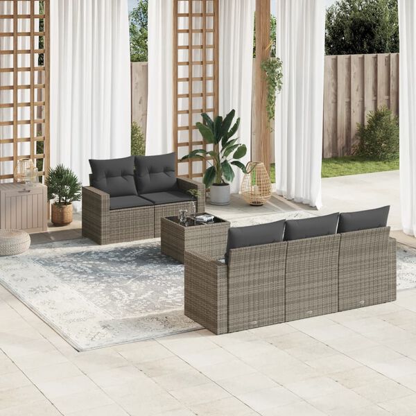 vidaXL Set de muebles de jardín 6 pzas y cojines ratán sintético gris