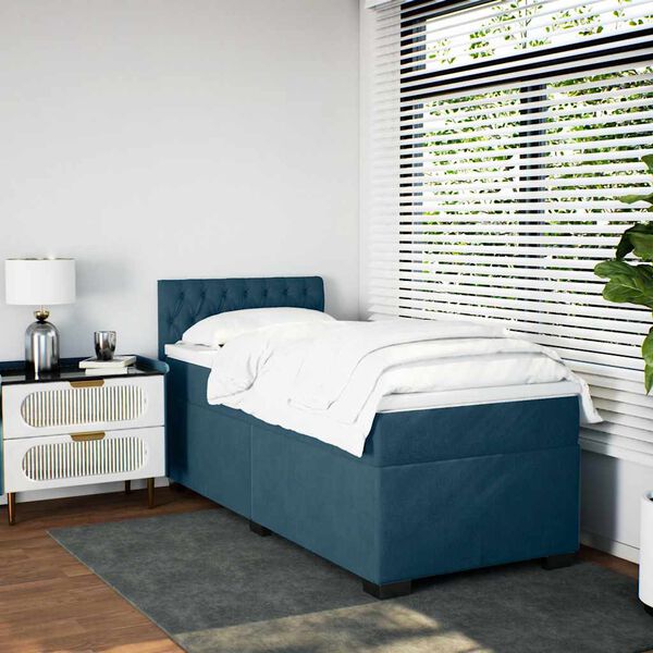 vidaXL Cama box spring con colch&oacute;n terciopelo azul oscuro 90x190 cm