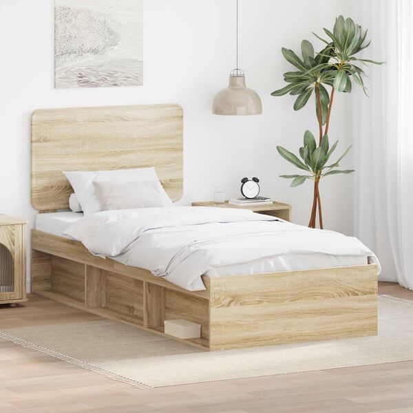 vidaXL Estructura de cama con cabecera Roble Sonoma 75 x 190 cm