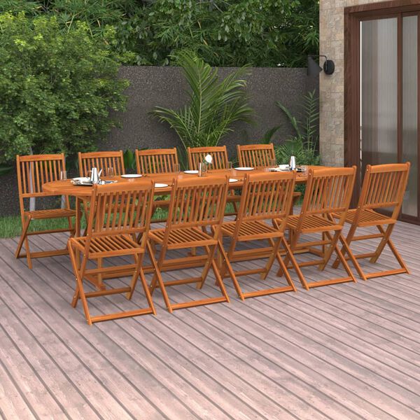 vidaXL Set comedor de jard&iacute;n 11piezas madera maciza acacia 280x90x75cm