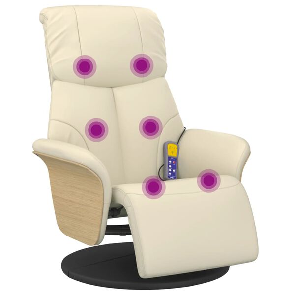 vidaXL Sill&oacute;n reclinable masaje con reposapi&eacute;s cuero sint&eacute;tico crema