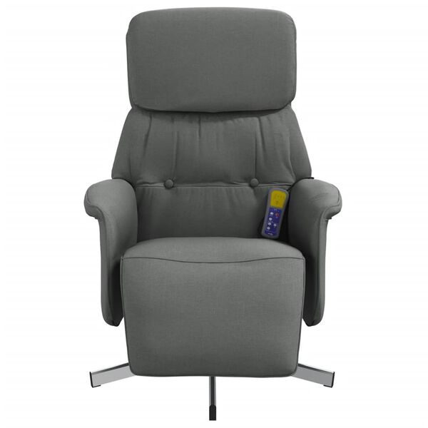 vidaXL Sill&oacute;n reclinable de masaje con reposapi&eacute;s tela gris oscuro
