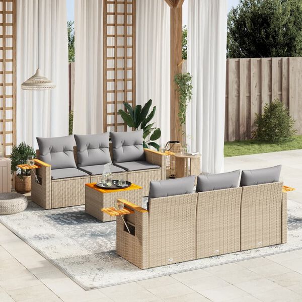 vidaXL Set sof&aacute;s de jard&iacute;n 7 piezas y cojines rat&aacute;n sint&eacute;tico beige