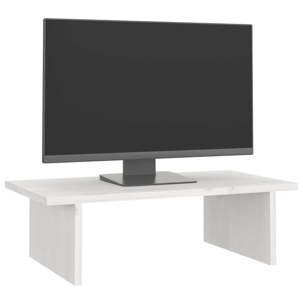 vidaXL Soporte de monitor madera maciza de pino blanco 50x27x15 cm