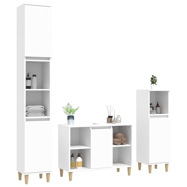 vidaXL Juego de muebles de ba&ntilde;o 3 pzas madera contrachapada blanco