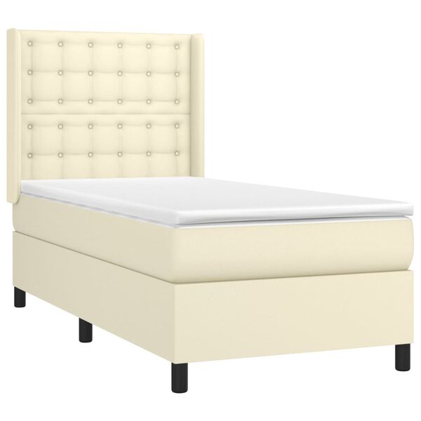 vidaXL Cama box spring con colch&oacute;n cuero sint&eacute;tico crema 90x190 cm