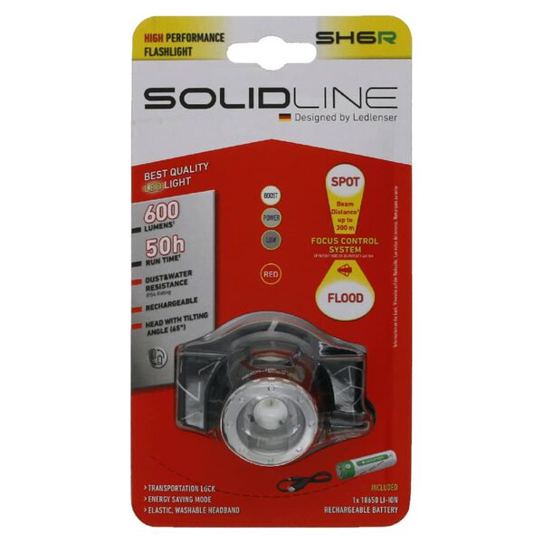 SOLIDLINE Linterna frontal LED recargable SH6R luz roja 600 lm