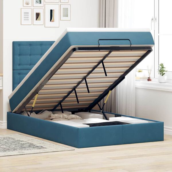 vidaXL Estructura de cama otomana colchones terciopelo azul oscuro