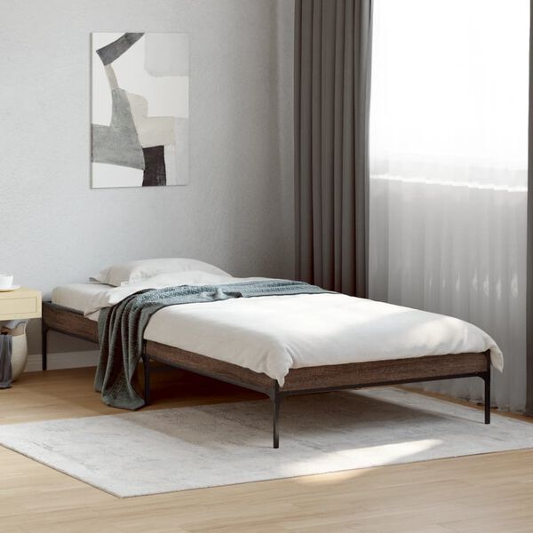 vidaXL Estructura cama madera ingenier&iacute;a metal marr&oacute;n roble 100x200 cm