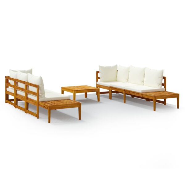 vidaXL Set muebles de jard&iacute;n 5 pzas cojines crema madera de acacia