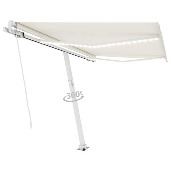 vidaXL Toldo manual retr&aacute;ctil con luz LED crema 300x250 cm