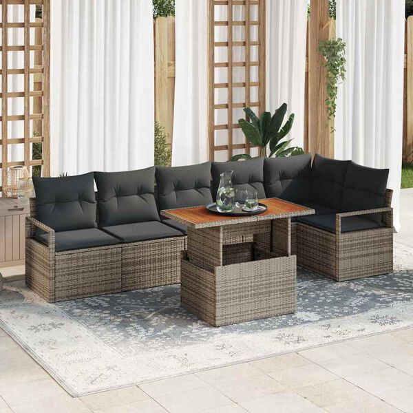 vidaXL Conjunto de Comedor de Jard&iacute;n con coj&iacute;n 7 pcs Gris y marr&oacute;n