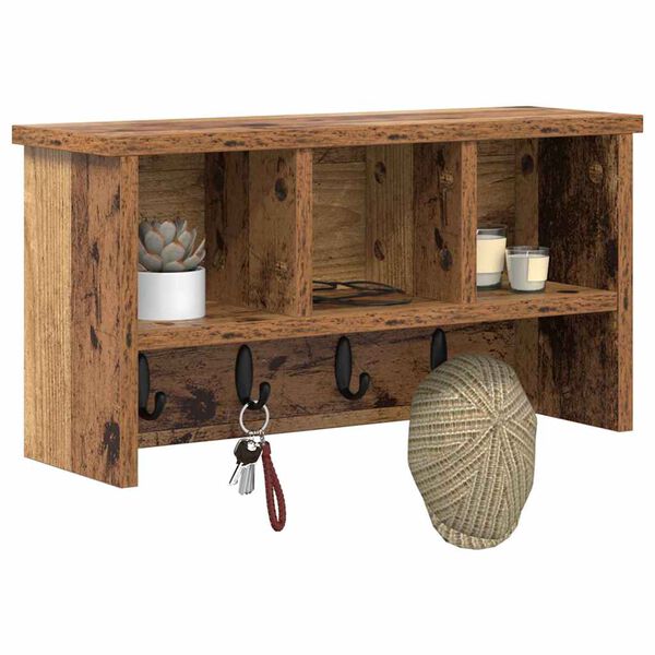 vidaXL Perchero de pared con estante Madera vieja 50 x 16 x 26 cm