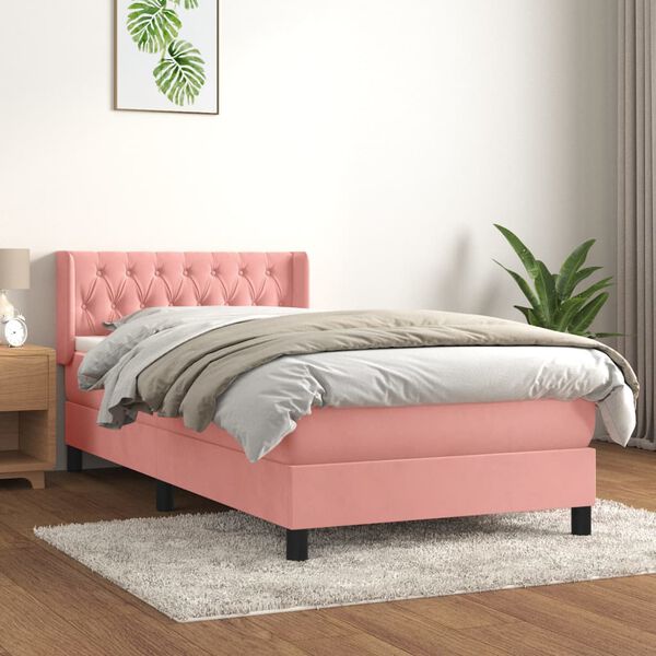 vidaXL Cama box spring con colch&oacute;n terciopelo rosa 90x200 cm
