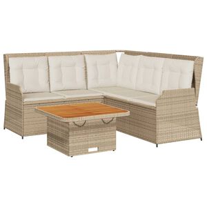 vidaXL Set muebles de jard&iacute;n 4 piezas y cojines rat&aacute;n sint&eacute;tico beige