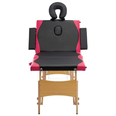 vidaXL Camilla de masaje plegable 4 zonas madera negro y rosa
