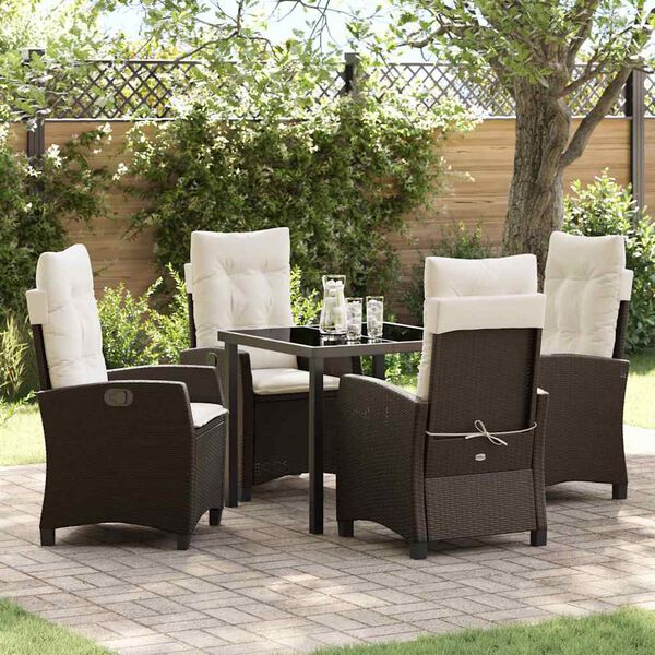 vidaXL Conjunto de Comedor de Jard&iacute;n 5 pcs Marr&oacute;n rat&aacute;n sint&eacute;tico