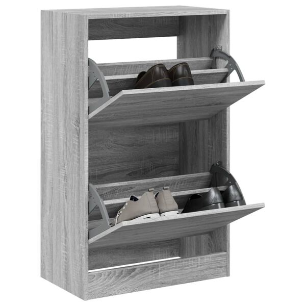 vidaXL Zapatero de madera de ingenier&iacute;a gris Sonoma 60x34x96,5 cm