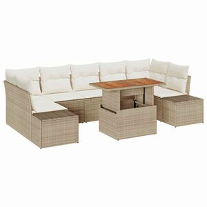 vidaXL Conjunto de sof&aacute; de jard&iacute;n 8 uds. Beige Polirat&aacute;n