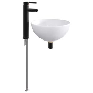 vidaXL Lavabo de ba&ntilde;o con grifo y desag&uuml;e Negro Mate 32 x 32 x 13 cm