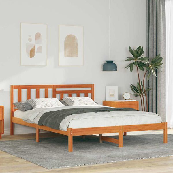vidaXL Estructura de cama con cabecera Marr&oacute;n cera 160 x 200 cm