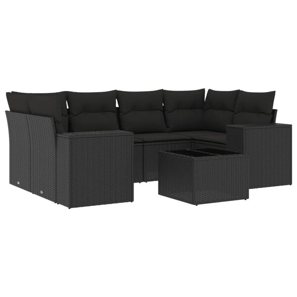 vidaXL Set de comedor de jard&iacute;n 7 pzas y cojines rat&aacute;n sint&eacute;tico negro