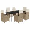 vidaXL Set comedor de jard&iacute;n 7 pzas con cojines rat&aacute;n sint&eacute;tico beige