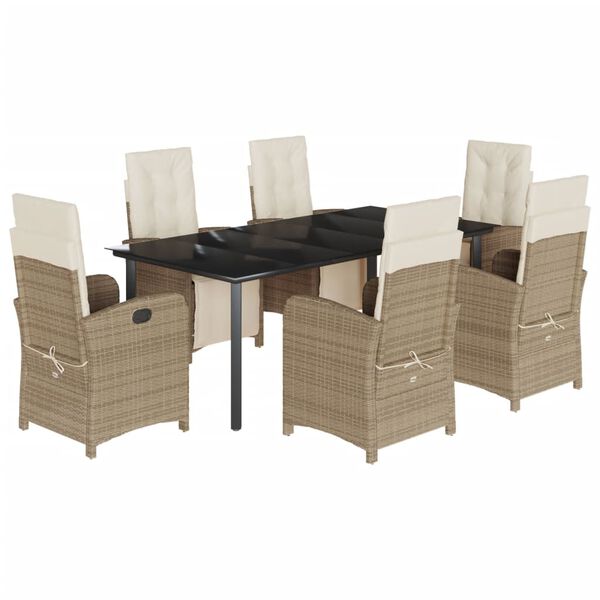 vidaXL Set comedor de jard&iacute;n 7 pzas con cojines rat&aacute;n sint&eacute;tico beige