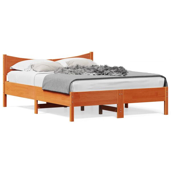 vidaXL Cama sin colch&oacute;n madera maciza de pino marr&oacute;n cera 140x190 cm
