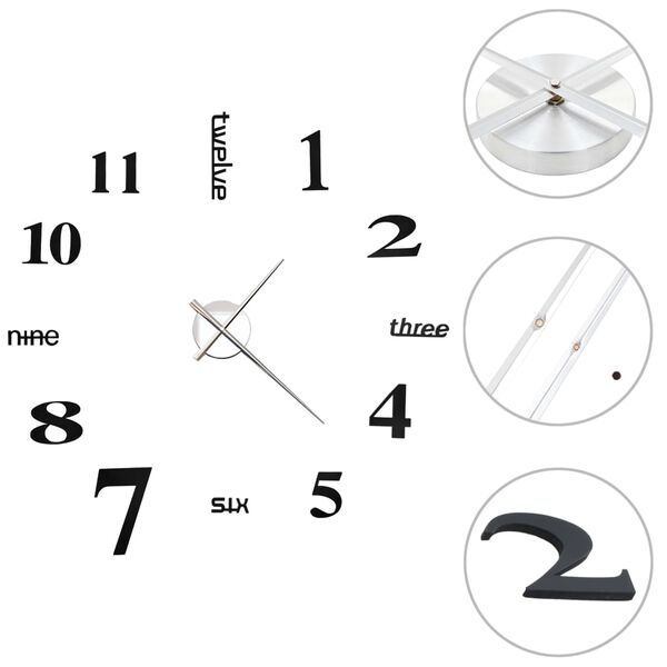 vidaXL Reloj 3D de pared con dise&ntilde;o moderno 100 cm XXL negro