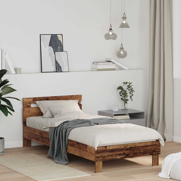 vidaXL Estructura de cama con cabecera Madera vieja 98.5 x 200 cm