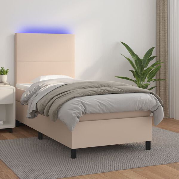 vidaXL Cama box spring colch&oacute;n LED cuero sint&eacute;tico capuchino 80x200 cm